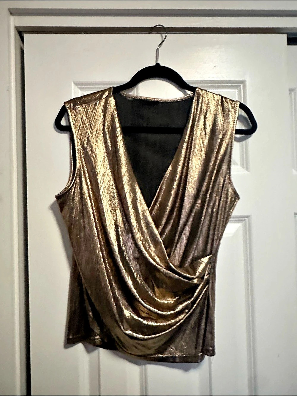 Metallic Draped Blouse in Brown Like New